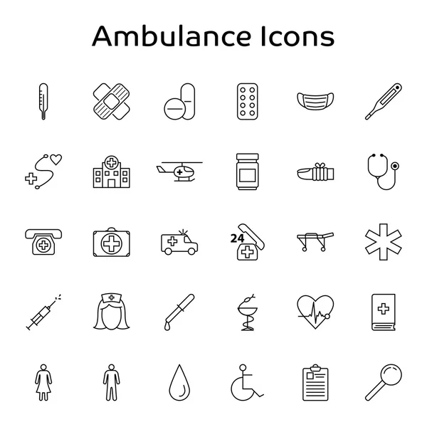 Ambulance, Medical and Healthcare outline vector icons - isolated on white background — Stock Vector
