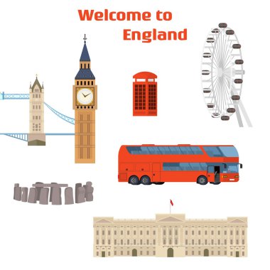 Londra bulunan meşhur mekanlar ve Simgesel Yapı vektör kümesi