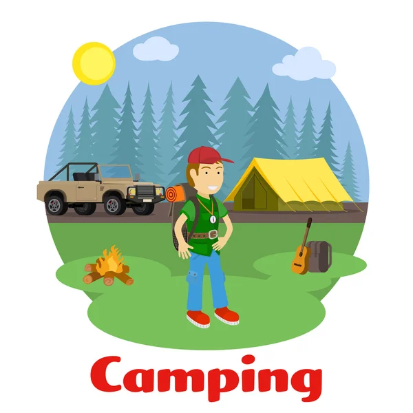 Concepto de camping y senderismo — Vector de stock