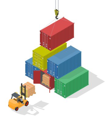 Deniz kargo konteyner forklift tarafından boşaltma.