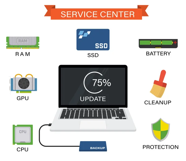 Upgrade uw laptop met nieuwe onderdelen — Stockvector