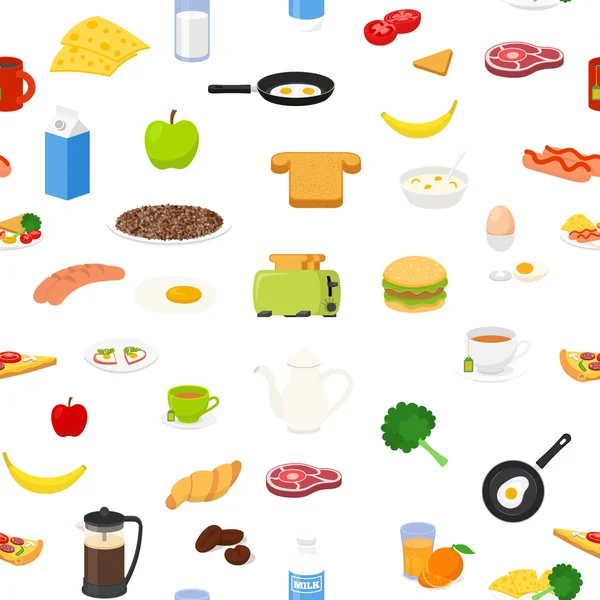 Breakfast food and drinks seamless pattern.