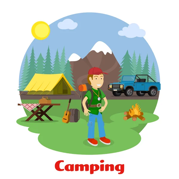 Camping a turistika koncept — Stockový vektor