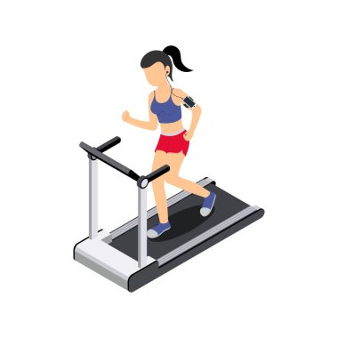 Isometric 3D vektör çizimi kız koşu bandında koşuyor