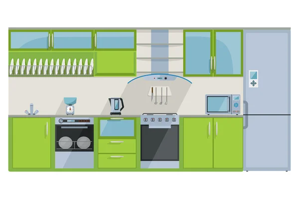 白い背景の上の緑の台所 — ストックベクタ