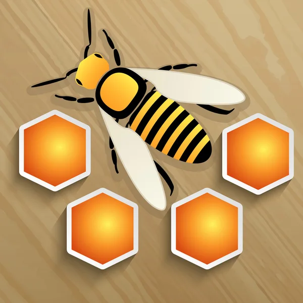 Bee en honingraat op een boom — Stockvector