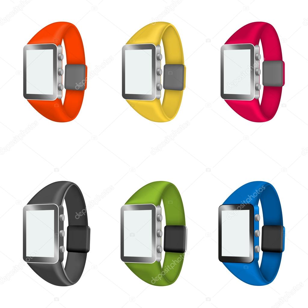 set of smart watches on a white background