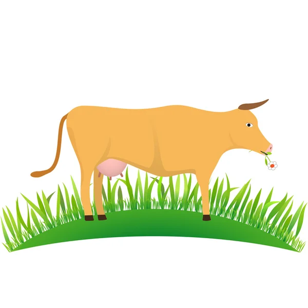 Ilustração vaca no gramado no fundo branco — Vetor de Stock