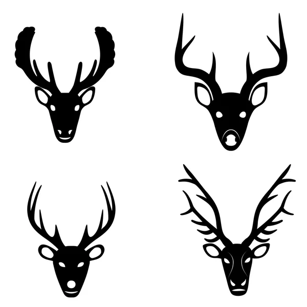 Collection of silhouettes of deer heads — Stock Vector