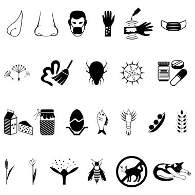 Vektör siyah alerji Icons set