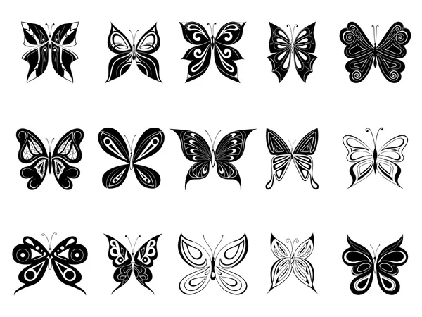 Fjärilar, svarta siluetter — Stock vektor
