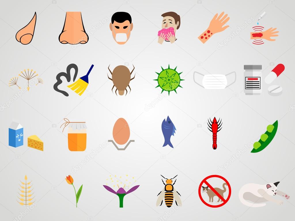 Set icons of allergy in a flat design
