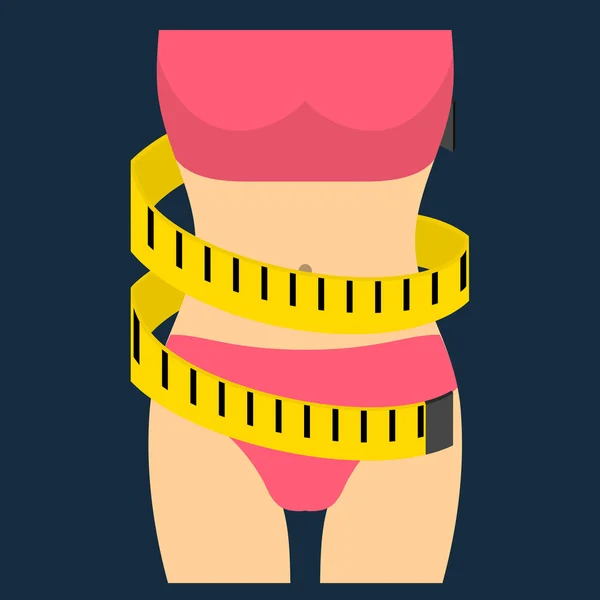 Meten tape en vrouwelijke figuur als een conceptuele dieet-pictogram. — Stockvector