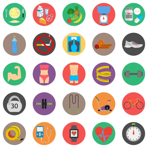Fitness sport en gezondheid kleurrijke platte ontwerp icons set — Stockvector