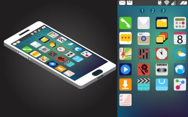 Vektör izometrik genel smartphone ve arayüz simgeleri apps ile
