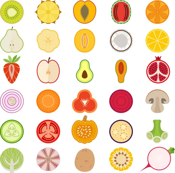 Coleta vetorial de frutas e hortaliças — Vetor de Stock
