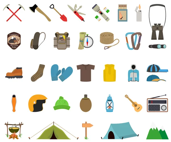 Bergwandern und Klettern Vektor Icon Set — Stockvektor