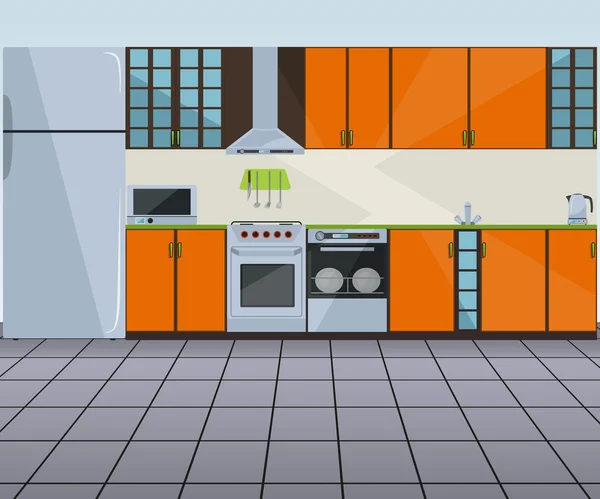 Interior de cocina naranja moderna — Vector de stock