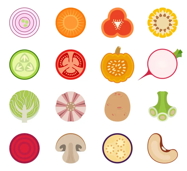 Vector de verduras conjunto de iconos de estilo redondeado — Vector de stock