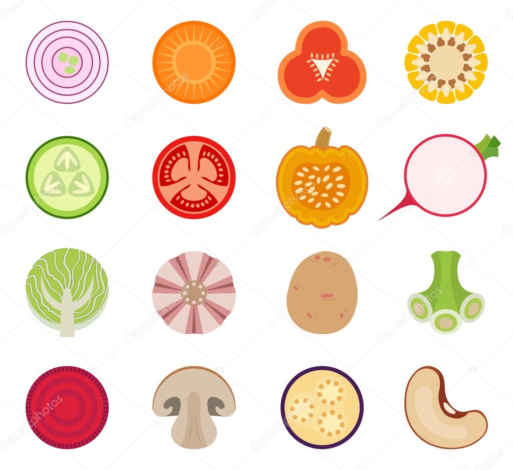 Vector vegetables set of icons rounded style