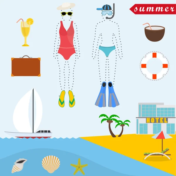 Diseño plano estilo vector ilustración concepto de vacaciones de verano, viajes, turismo, viaje, recreación, descanso . — Archivo Imágenes Vectoriales