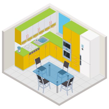 Vektör izometrik mutfak içi