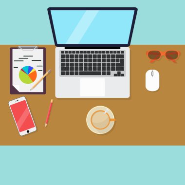 Düz tasarım vektör çizim modern ofis Ardiles ile minimalist düz stil ve renk