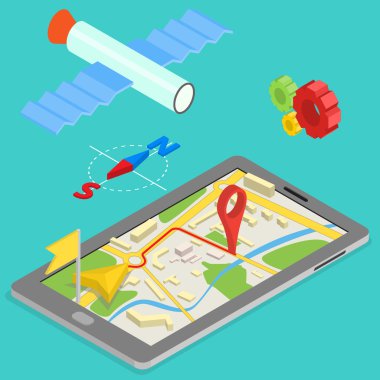 Illustration of GPS in mobile phone showing route map