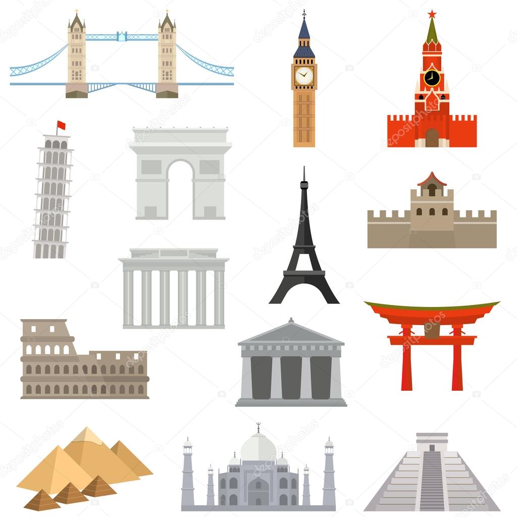 Countries of the world vector logo design template. architecture, monument or landmark icon.