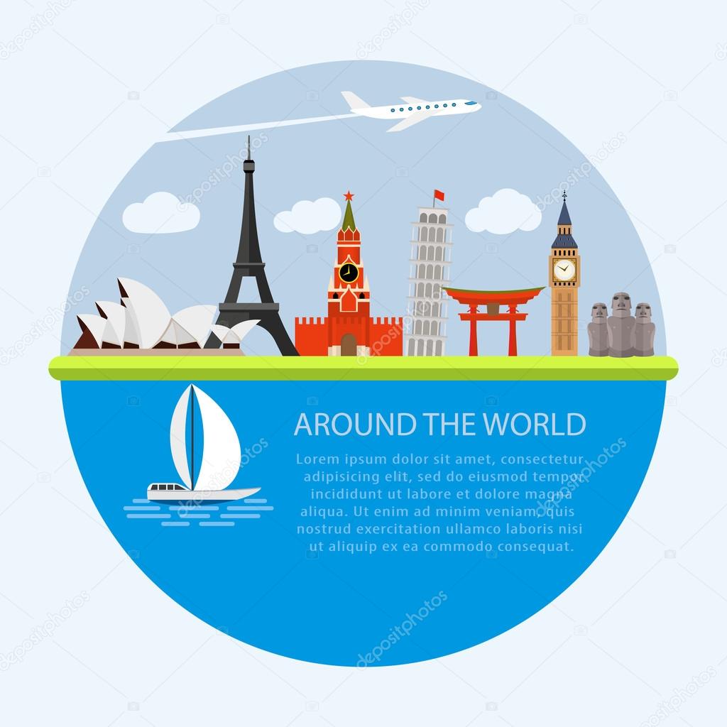 Vector illustration composition with world famous landmarks
