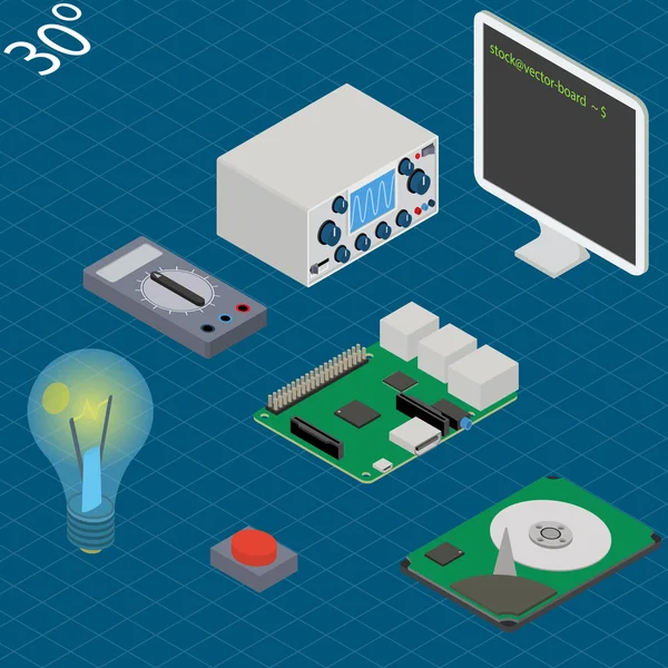 Laboratorio de investigación electrónica. Ilustración isométrica — Archivo Imágenes Vectoriales