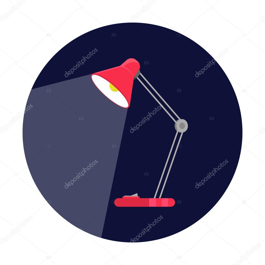table-lamp, desk lamp, reading-lamp with light, flat style vector illustration