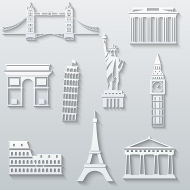 Dünya yerler, soyut düz kağıt Icons set