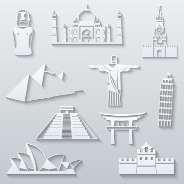 Dünya yerler, soyut düz kağıt Icons set