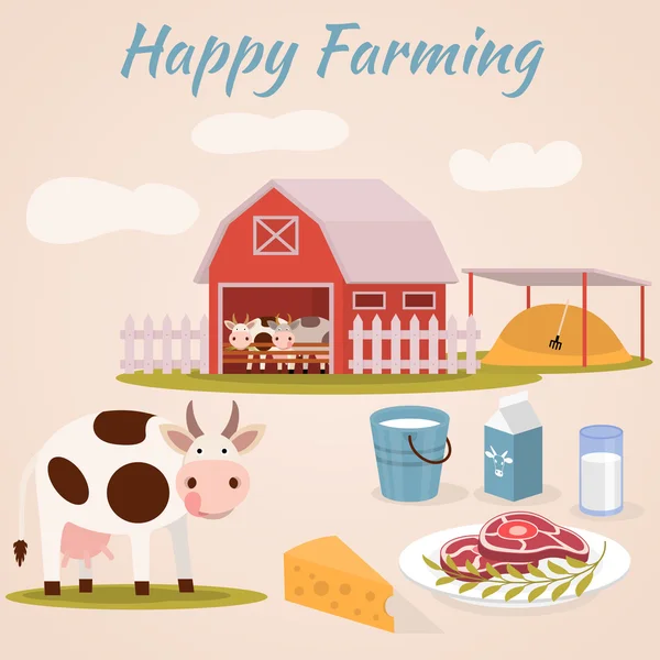 Happy jordbruk - Cow farm. Mjölkkor — Stock vektor