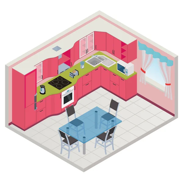Vektor-isometrischer Kücheninnenraum — Stockvektor