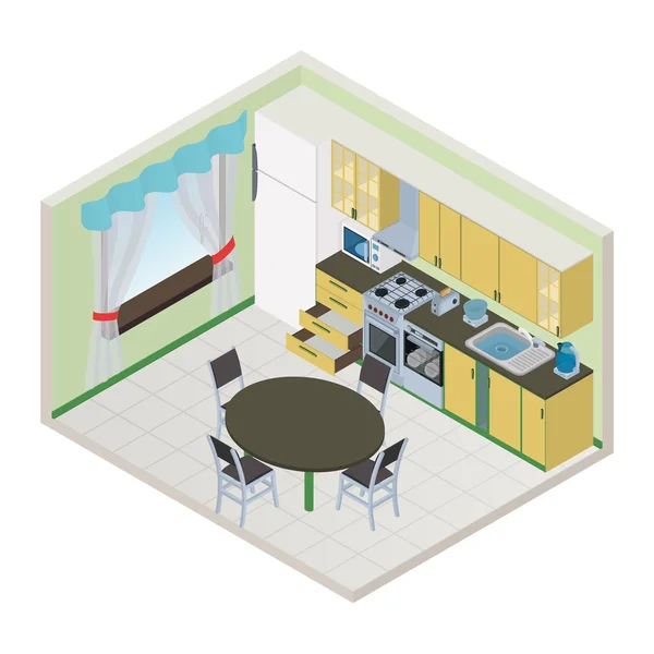 Vector interior de cocina isométrica — Vector de stock