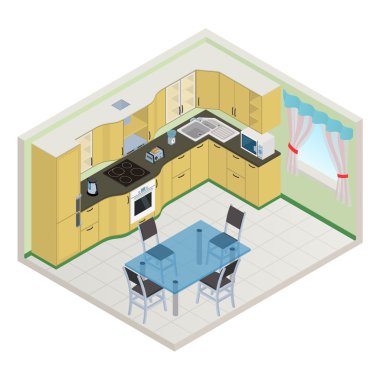 İzometrik mutfak iç - 3d illüstrasyon vektör