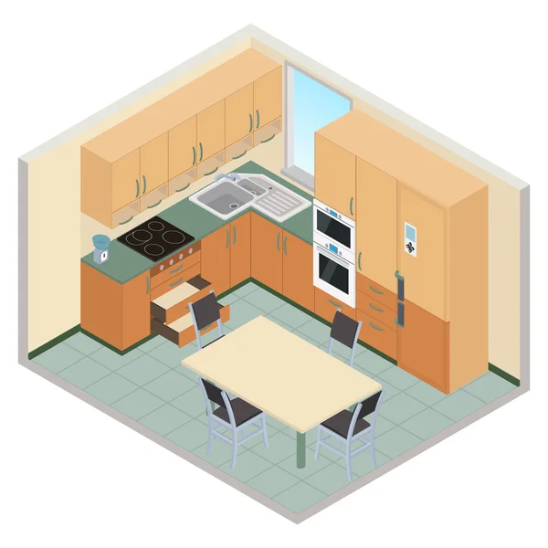 Interior de cocina isométrica vectorial - Ilustración 3D — Vector de stock