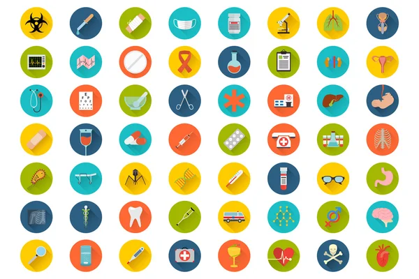 Conjunto de iconos médicos planos — Vector de stock