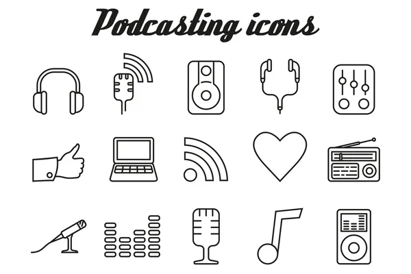 Ícones de podcasting de áudio —  Vetores de Stock