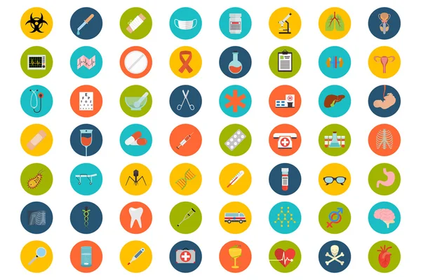 Conjunto de iconos médicos planos — Vector de stock