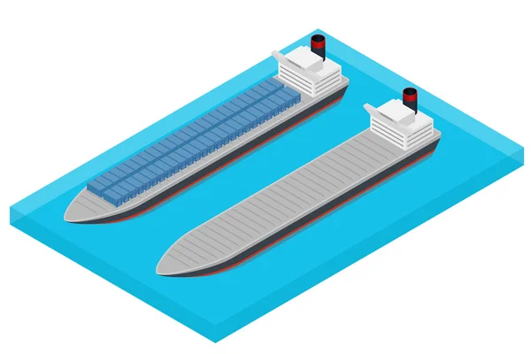 İzometrik konteyner gemisi denizde vektör — Stok Vektör