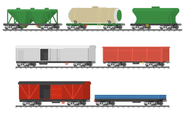 Trenes esenciales. Recogida de vagones de mercancías . — Vector de stock