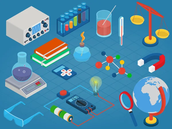 Éducation et école, Science laboratoire de recherche technologie objets icône ensemble — Image vectorielle