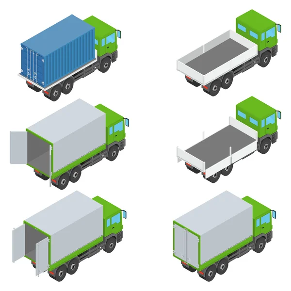 Isometric set of different trucks — Stock Vector