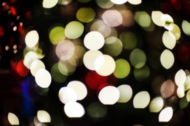 Bokeh, siyah arka planda renkli yuvarlak ışıklar, Noel