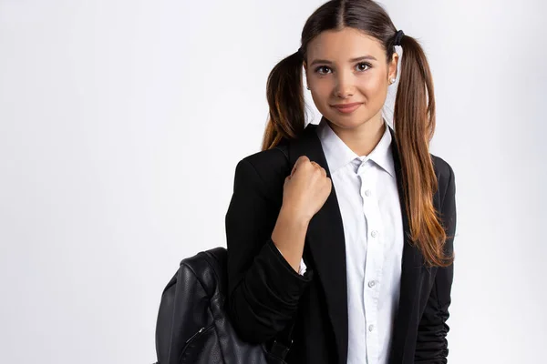 Una Colegiala Impresionante Con Una Camisa Blanca Una Chaqueta Negra —  Fotos de Stock