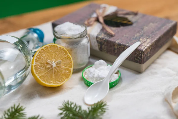 Non-Toxic Cleaning Products.Jar with baking soda and lemon. High quality photo