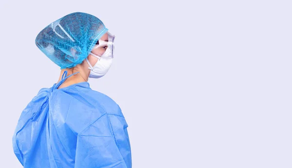 Profilbild Kvinnlig Läkare Rock Skyddsglasögon Och Mask Läkaren Bekämpar Spridningen — Stockfoto